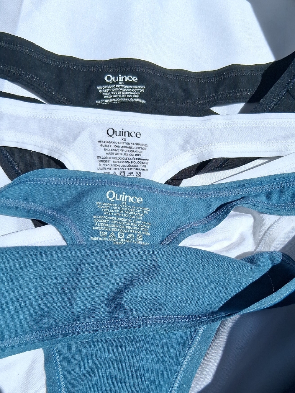 Quince Organic Cotton Thong XS 3 Piece Black White Blue - Picture 3 of 4